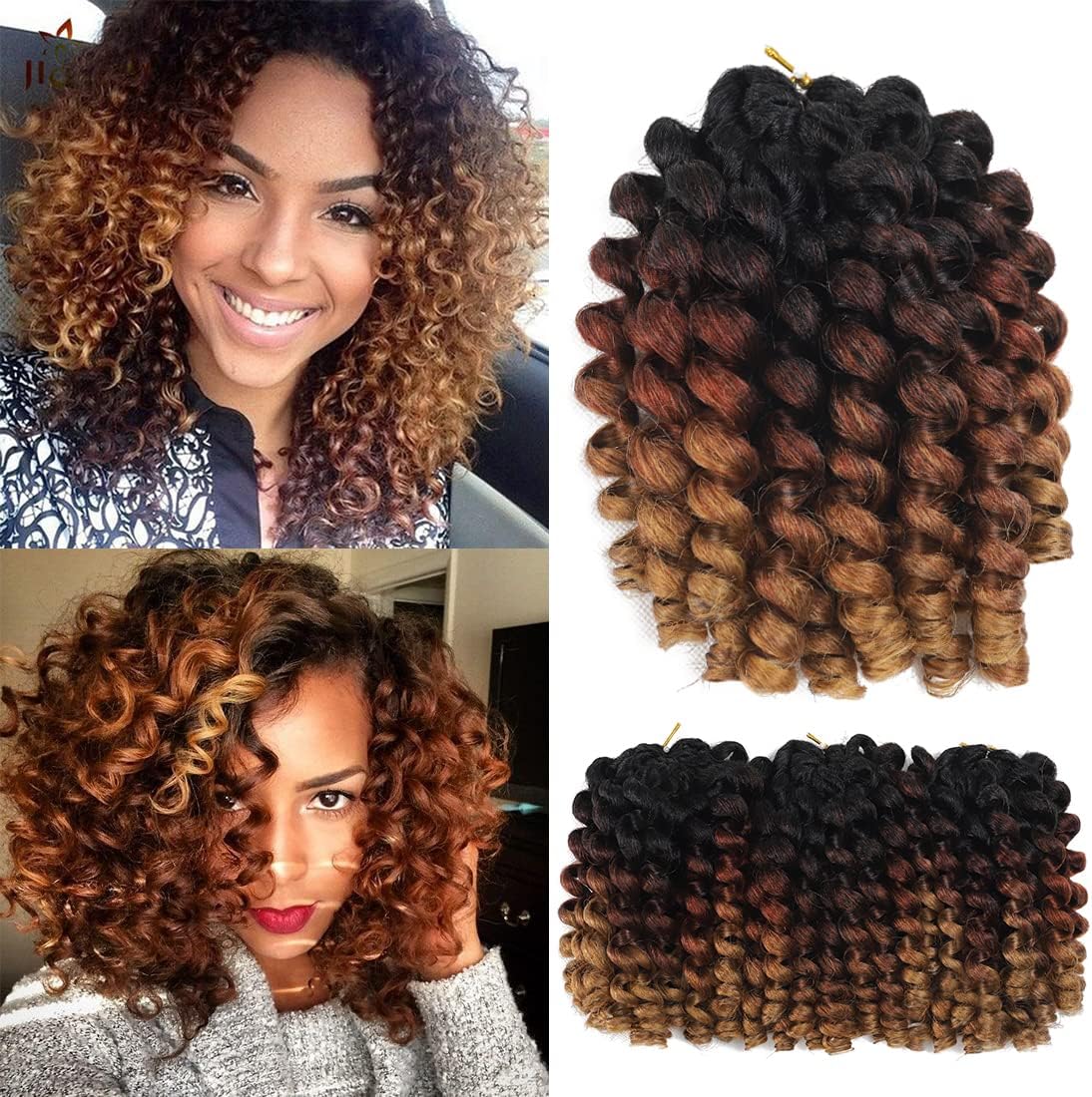 Ombre Wand Curl Crochet Braids Hair - 8 Inch Ringlet Twist Extensions with Jamaican Bounce (3 PCS, 1B/30/27)