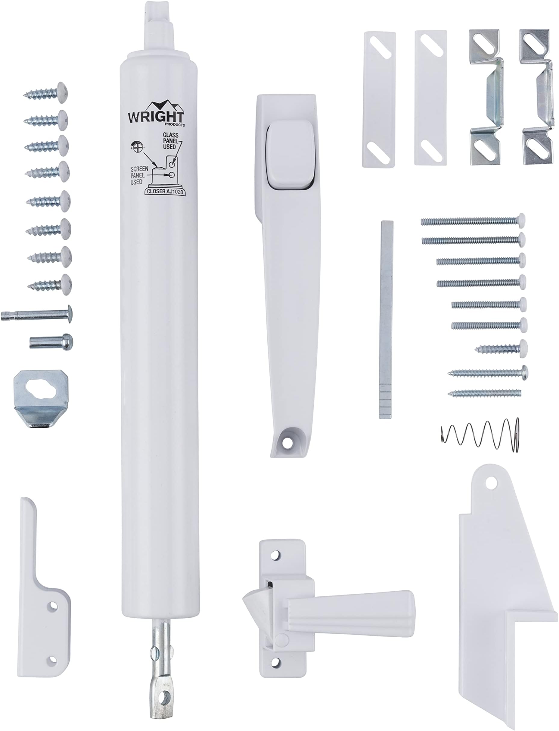 Lanai Corrosion Resistant Screen Door Hardware Kit – Pneumatic Closer with Push-Button Latch, No Lock Out, Hold-Open Washer (Transitional, White)