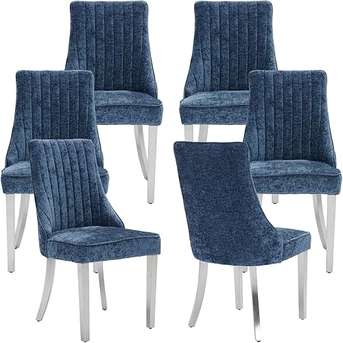 Miniatura 16 de Mid-Century - Juego de 2 sillas de comedor modernas, tapizadas de tela con canal copetudo, Sillas de Comedor con patas curvadas de madera maciza, 05