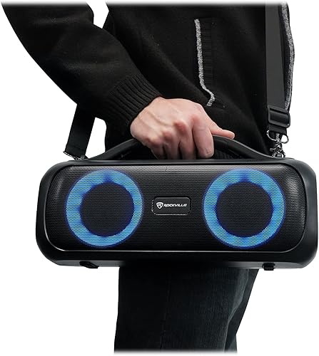 Rockville GO Party D4 - Altavoz Bluetooth portátil para fiesta con luz LED, graves profundos