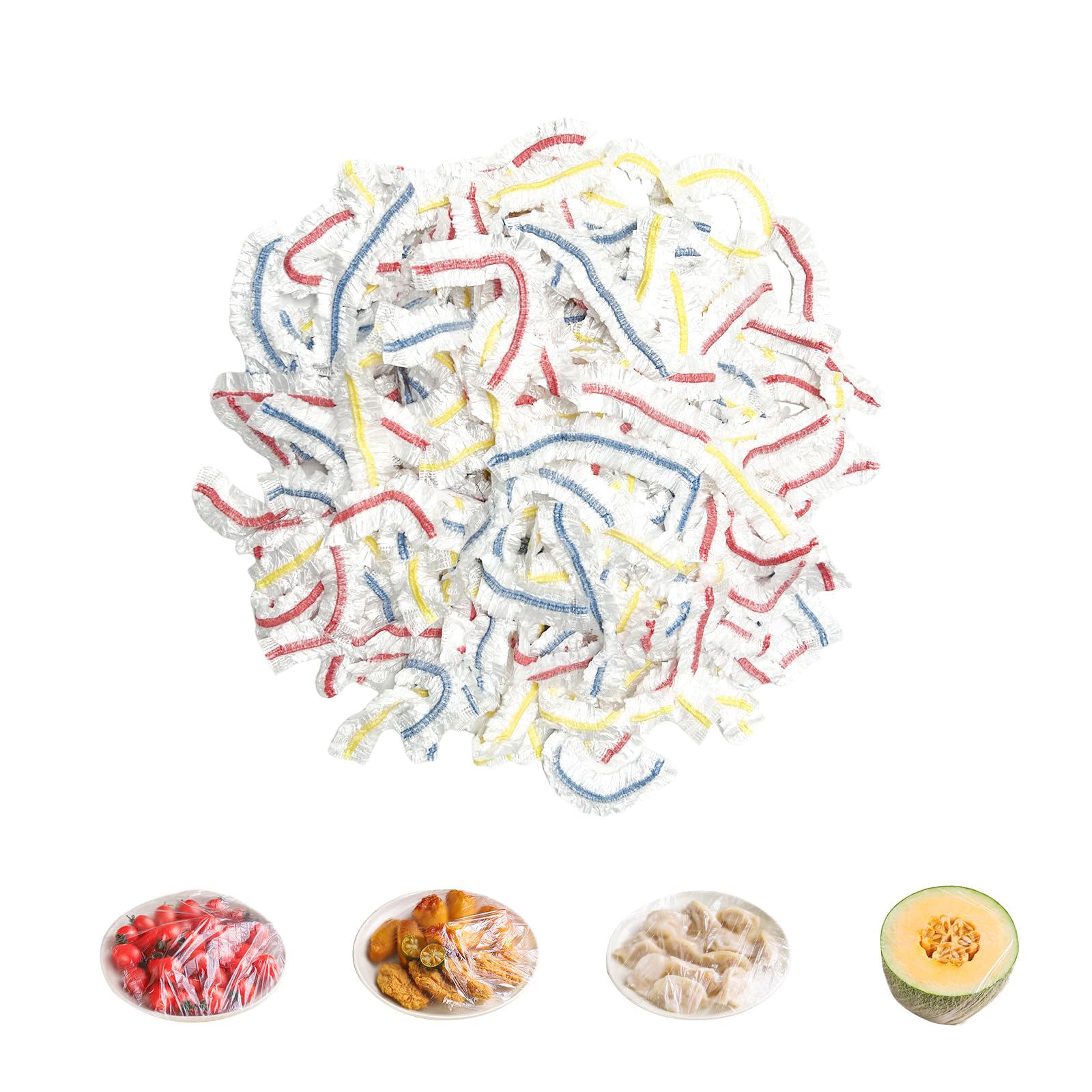 Bliceon 200 Pack Colorful Stretch Food Covers, Elastic Plastic Bowl Lids for Food Storage, Kitchen Supplies for Fruits, Vegetables, Meat & More, Versatile Universal Bowl Covers โ image 1
