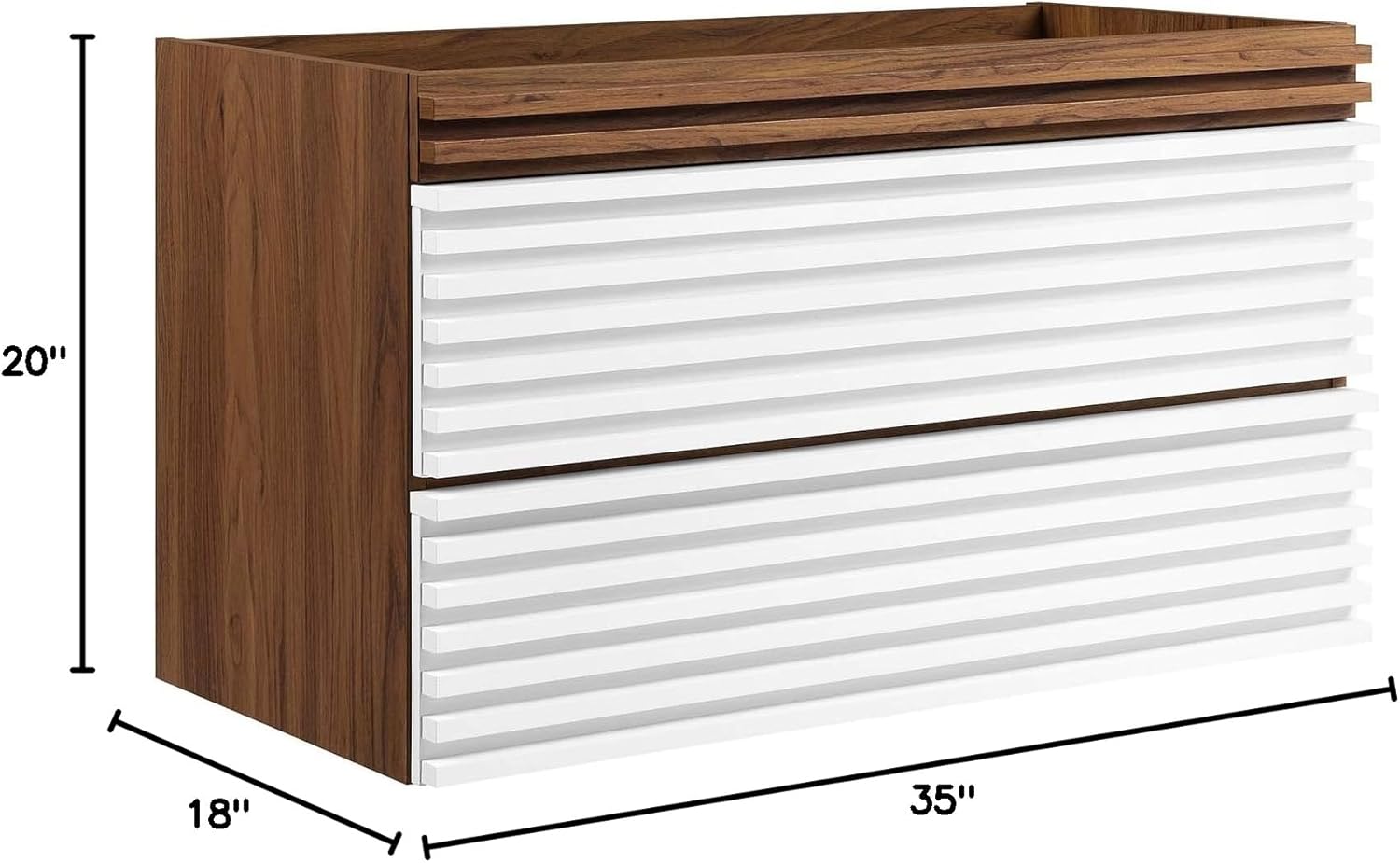 Modway Render 36" Wall-Mount Bathroom Vanity Cabinet in White Walnut - Sink Basin Not Included