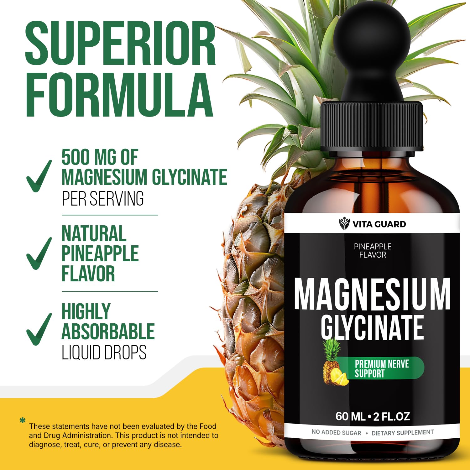 Magnesium Glycinate 500mg Liquid Drops – High Absorption Liquid Magnesium Supplement for Sleep, Calm & Muscle Recovery – Sugar-Free, Vegan, Pineapple Flavor, 60 mL — Amazon image 3