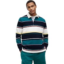 Tommy Jeans Mens Long Sleeve Cotton Striped Rugby Polo Shirt in Relaxed Fit