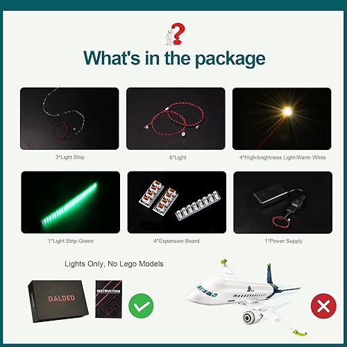 Miniatura 7 de DALDED Kit de iluminación LED para avión de pasajeros de ciudad 60367, juego de juguetes de construcción, luz LED compatible con modelos de bloques