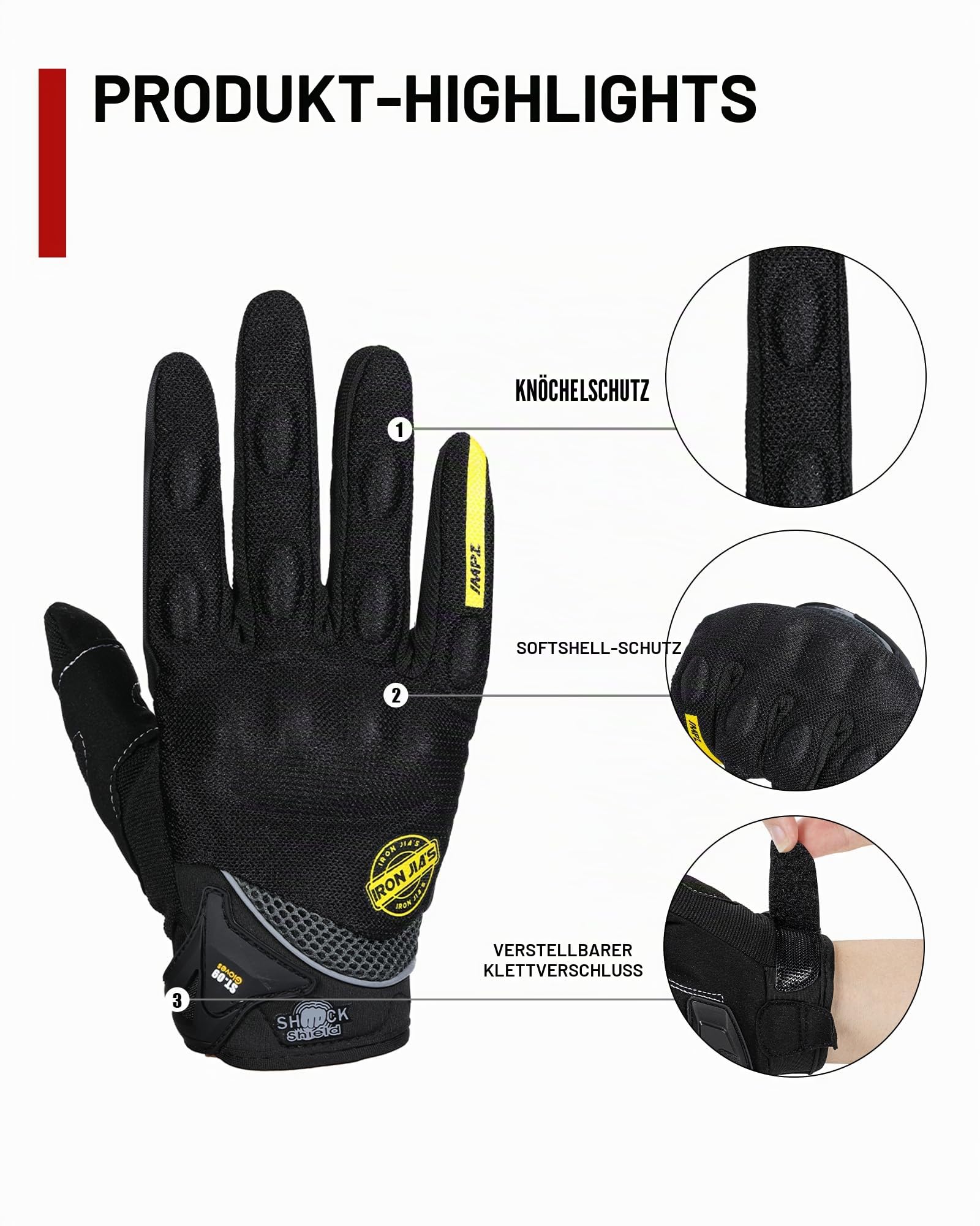 BORLENI Motorradhandschuhe Herren Sommer Motorrad Handschuhe atmungsaktive Vollfinger-Motorradhandschuhe Touchscreen Knöchelhandschuhe