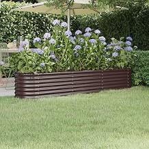Large Oval Raised Garden Bed for Vegetables Herbs Flowers, Durable Powder Coated Steel Outdoor Planter Box, Modern Brown Elevated Gardening Kit for Patio Balcony Backyard