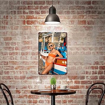Gorgeous Woman in Stunning Red Bikini on the Beach Pin Up Sexy Girl Hot Bikini Women Vintage Metal Tin Sign Girl Poster For Bathroom Home Car Club Bar Man Cave Retro Art Wall Decor 6 * 8 inch