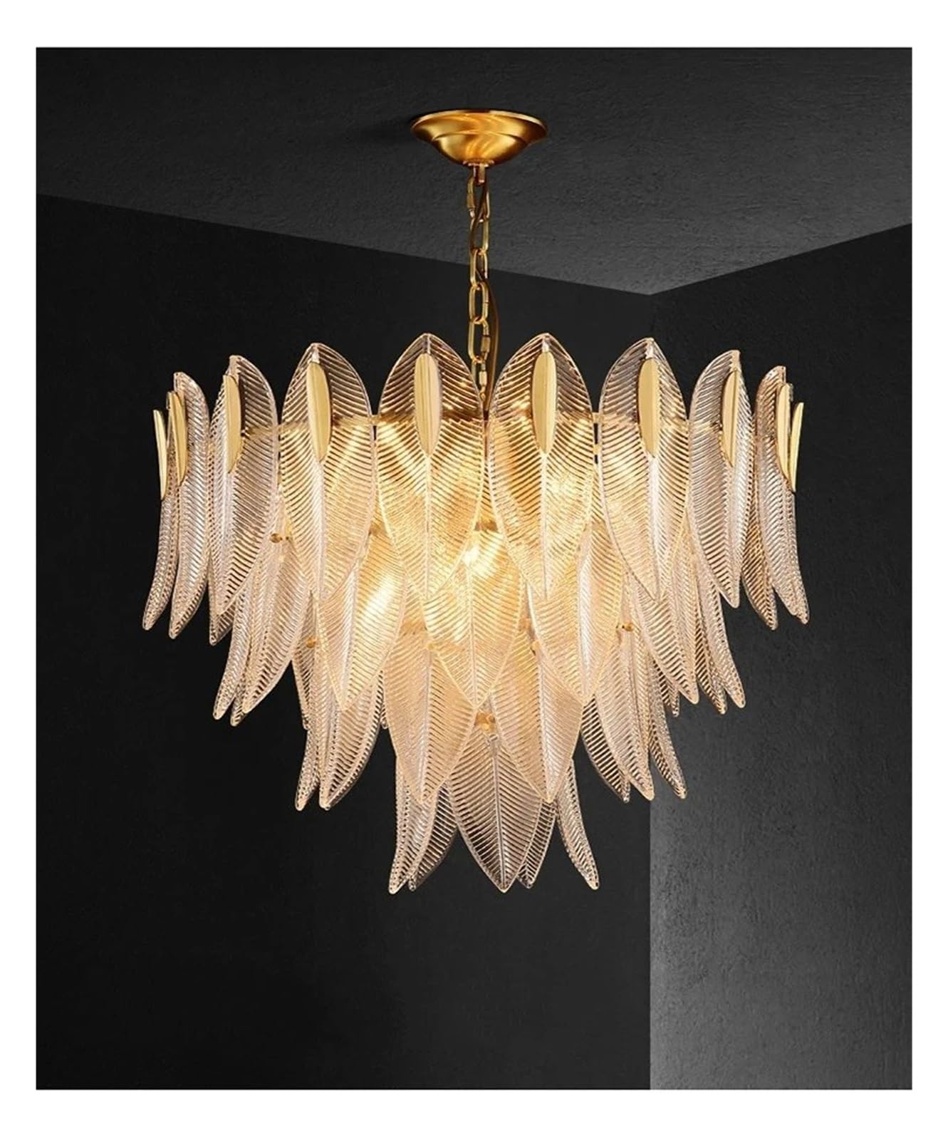 HYJAUSXB Chandelier, French Light Luxury Living Room Glass Chandelier Retro Bedroom Villa Restaurant Lighting for Kitchens(Dia60cm H54cm)