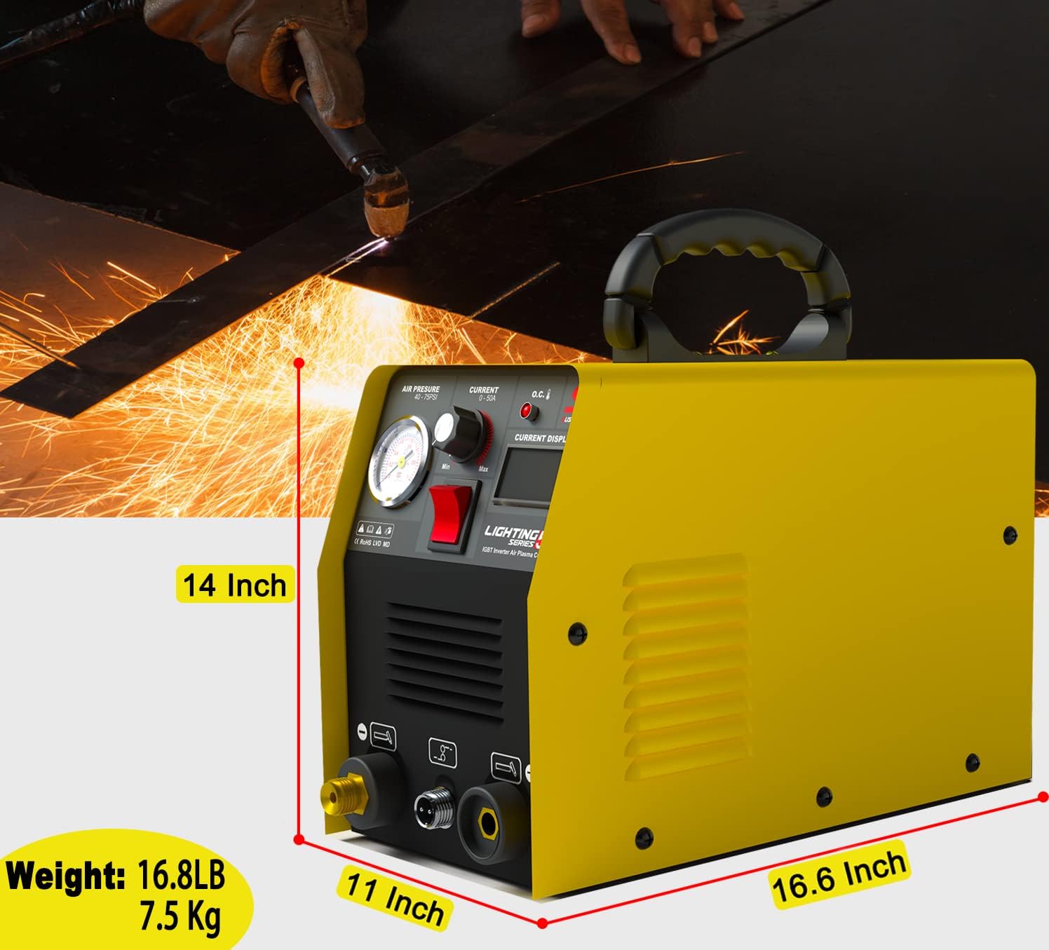Plasma Cutter 50Amp 110/220V Dual Voltage Plasma Cutter Machine DC Inverter Plasma Cutting Equipment 220v with IGBT DC Inverter Electric Digital Display, 1/2 Inch Clean Cut Portable Machine - - 