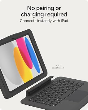 ZAGG Rugged Book Connect iPad 11 (A16) / 10.9 (Gen 10) Case - Keyboard Case for Classroom, 6.6ft Drop Protection, USB-C Direct Connect, Trackpad, Water-Resistant, Detachable Case, Asset Tag Window