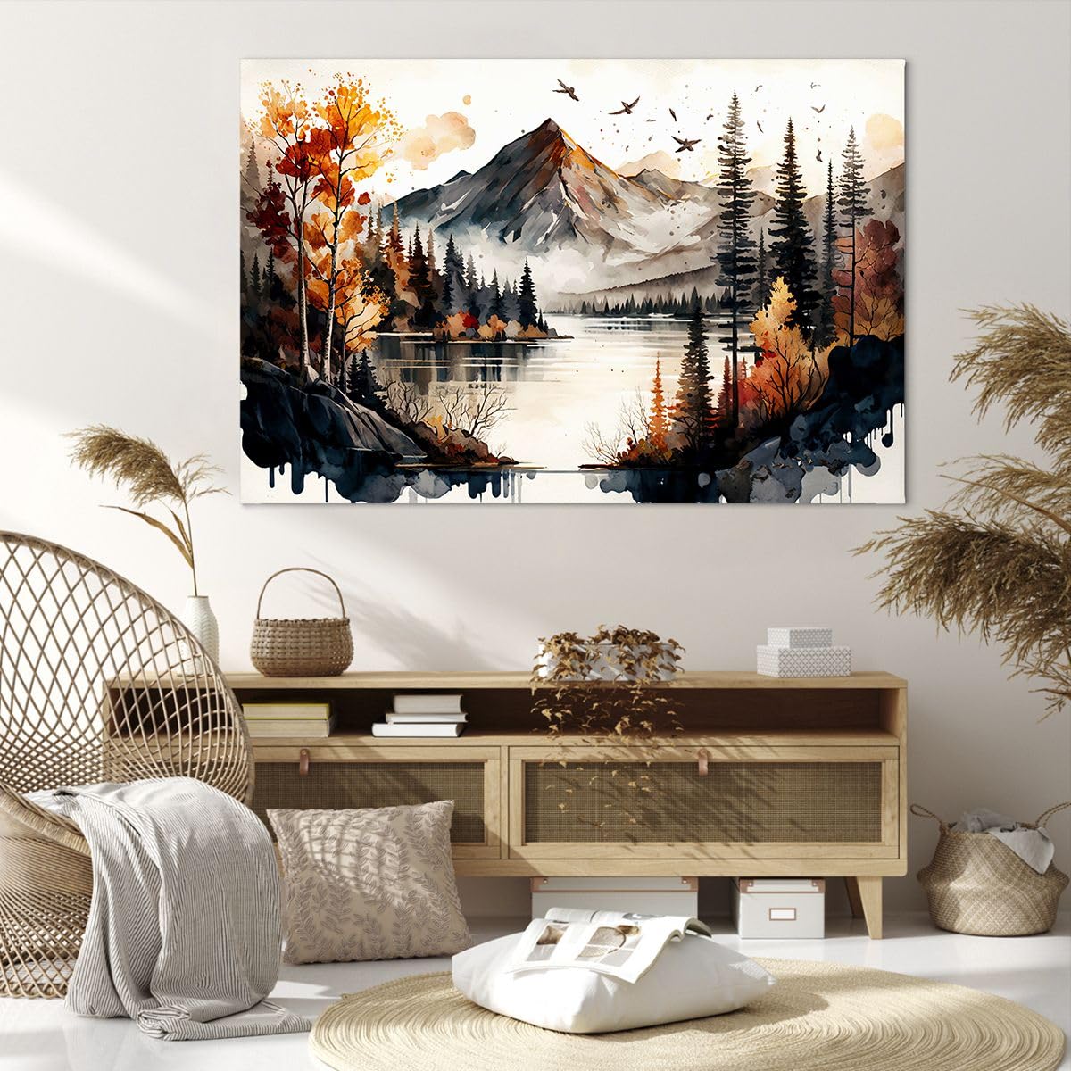 ZUITINGHUA Quadro Su Tela Con Cornice 60x120 Cm | Paesaggio Pastorale Fiori Astratti | Decorazione Parete Soggiorno Camera Da Letto