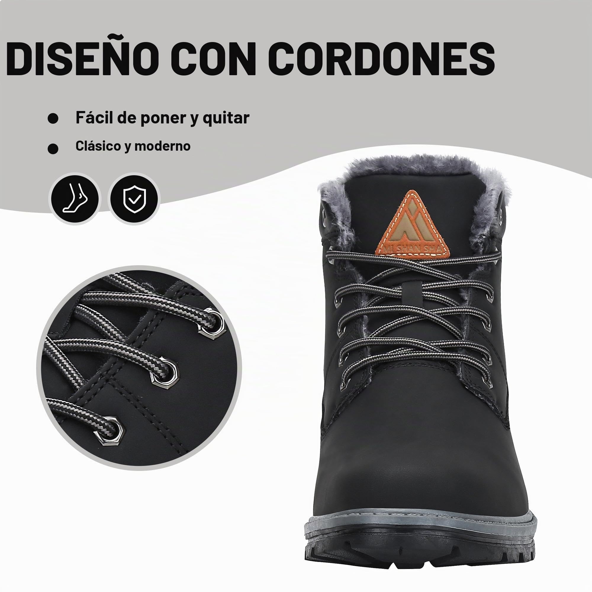 Mishansha Botas de Nieve Hombre Mujer Invierno Negro Grafito Gr.41