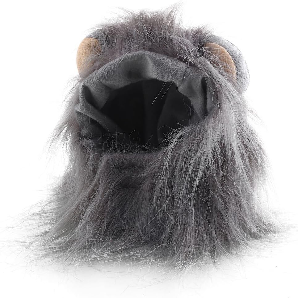 JWBOSS Lion Mane Wig for Pet Cat Dogs Halloween Festival Fancy Dress Up with Ears-Gray-L