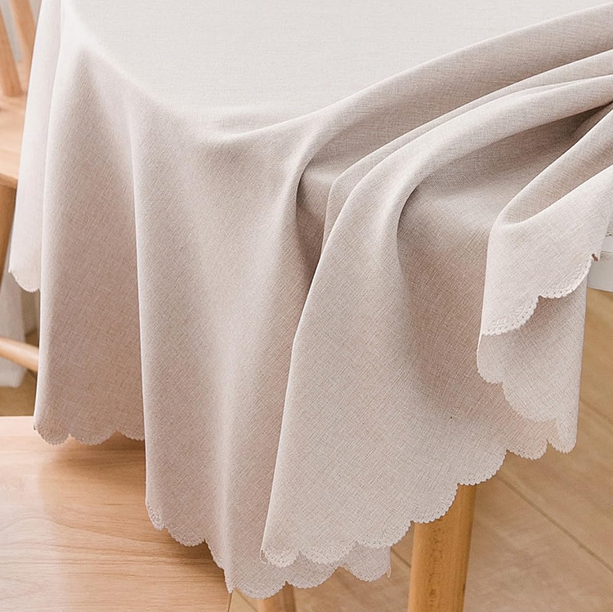 Mantel Redondo antiincrustante de algodón y Lino，para mesas, mesas de café, Balcones y Jardines，Caqui Diámetro 220 cm