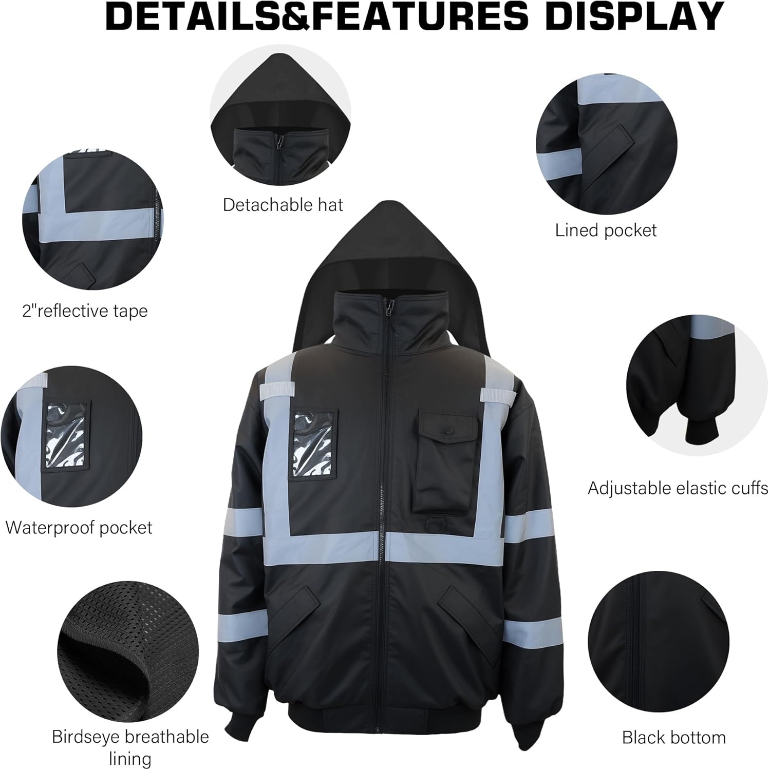 PAFESTER High Visibility Reflective Safety Jackets for men 300D Oxford 100% Waterproof Thermal Rain Coats for Cold Weather - Image 3