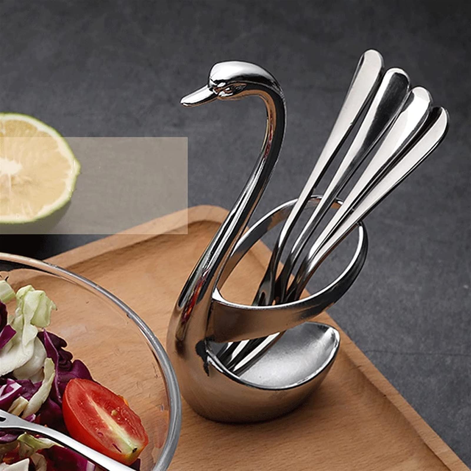 Cucharas De Mesa Tanquillas de acero inoxidable 8 piezas, conjunto cubiertos creativos Cygnus, for la cocina for el hogar Forks ensalada, horquillas postre Sopa Antigoteo Servir