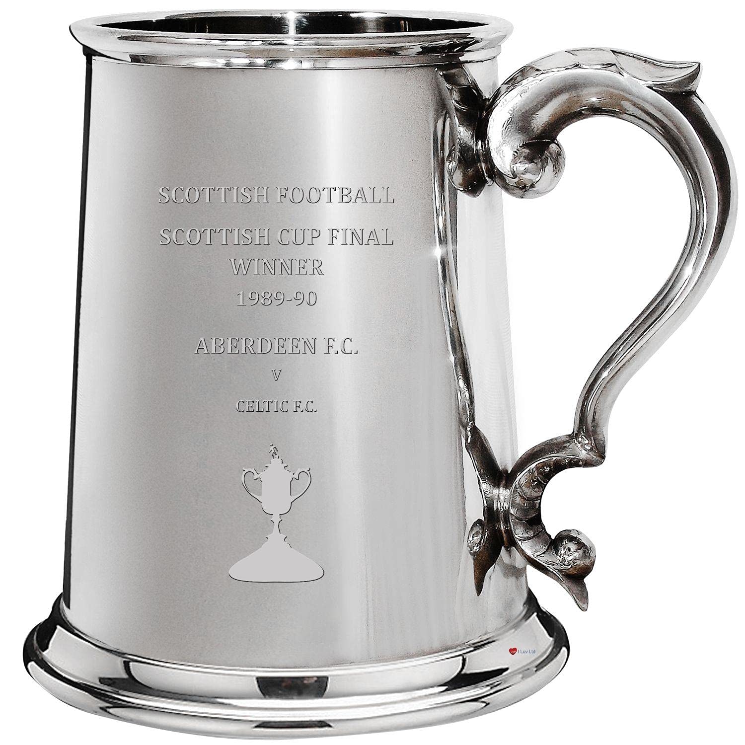 I LUV LTD 1 Pint Tankard for Aberdeen FC 1989-90 Scottish Cup Final Winner Pewter Beer Mug Football Soccer Memorabilia Mens Birthday Personalised Gifts