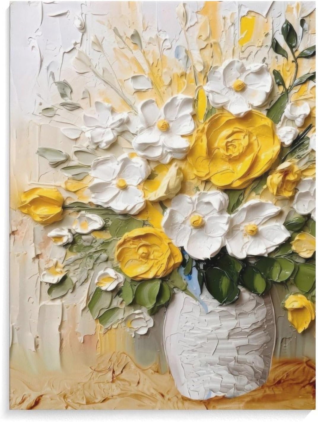 Yellow Floral Wall Art Poster Abstract In a Vase Wall Art Yellow Green Flower Decorative Sunflower Kitchen Wall Decor Poster for Living Room Bedroom Home Office Unframed