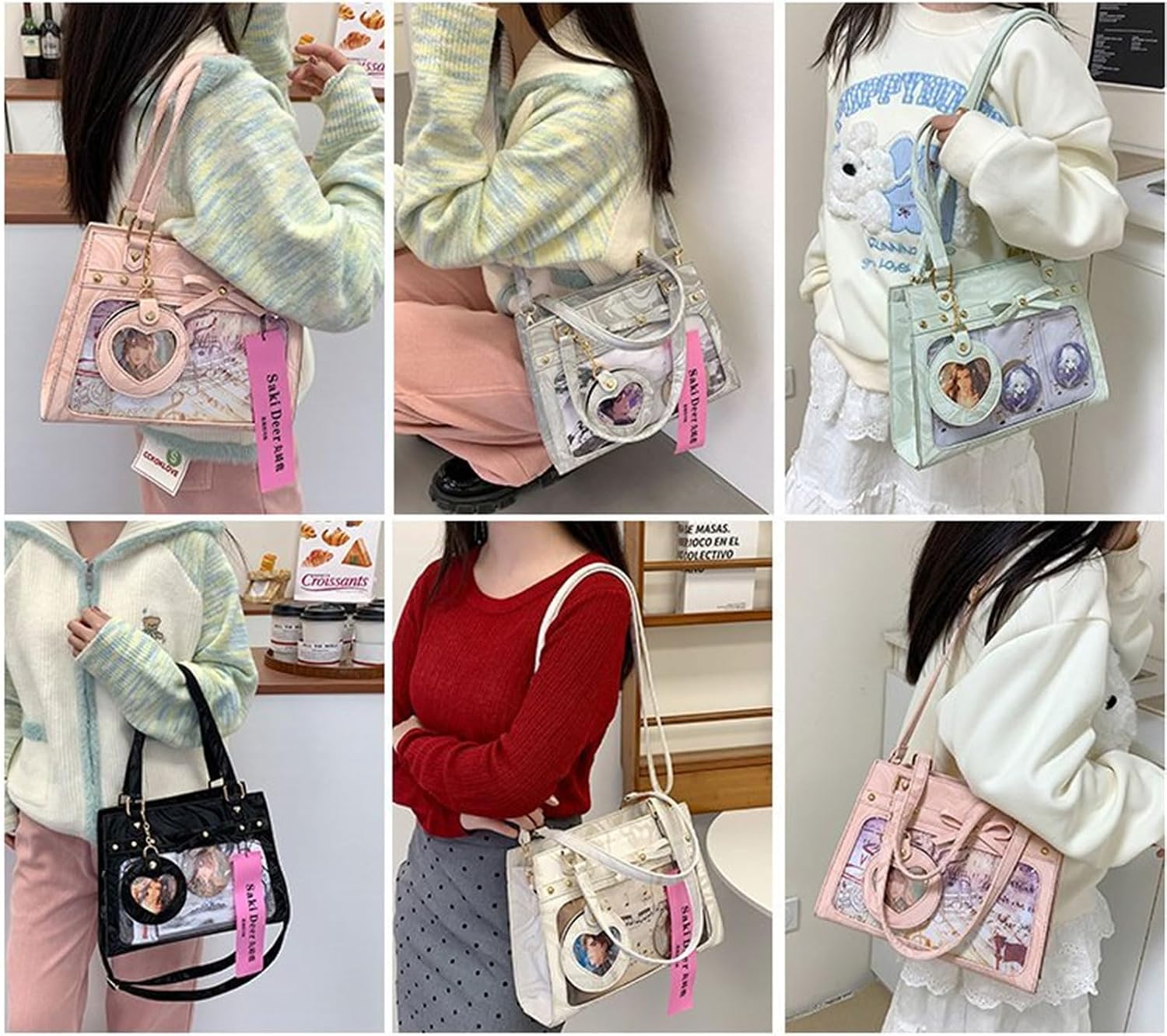 PU Leather Itabag Bows Crossbody Bag School Japanese Styles Shoulder Uniform Handbag for Pin Display Clear Itabag Pu