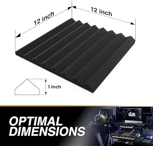 Miniatura 2 de Paquete de 12 paneles acústicos autoadhesivos de 1 x 12 x 12 pulgadas, espuma acústica, cuñas de espuma de estudio, paneles de alta densidad, cuñas