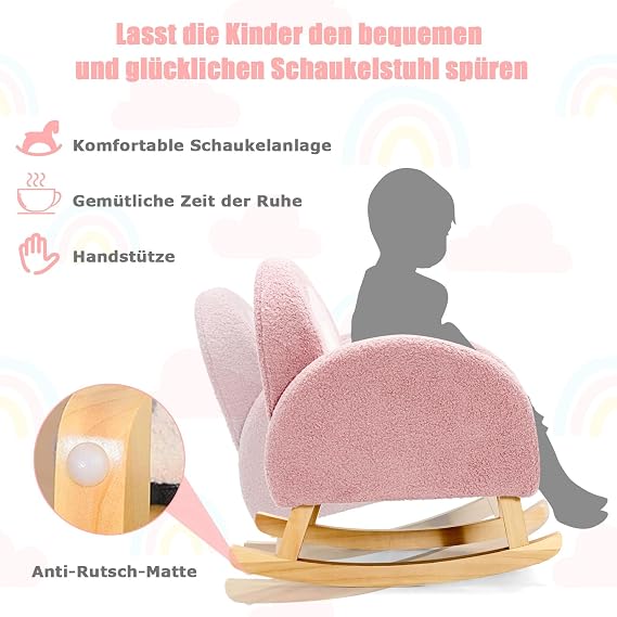 COSTWAY Children's Chair for Toddlers Padded Children's Sofa Rocking Chair with Solid Wood Legs Rocking Chair Children's Chair for Children's Room Playroom & Nursery (Rocking Chair Pink)
