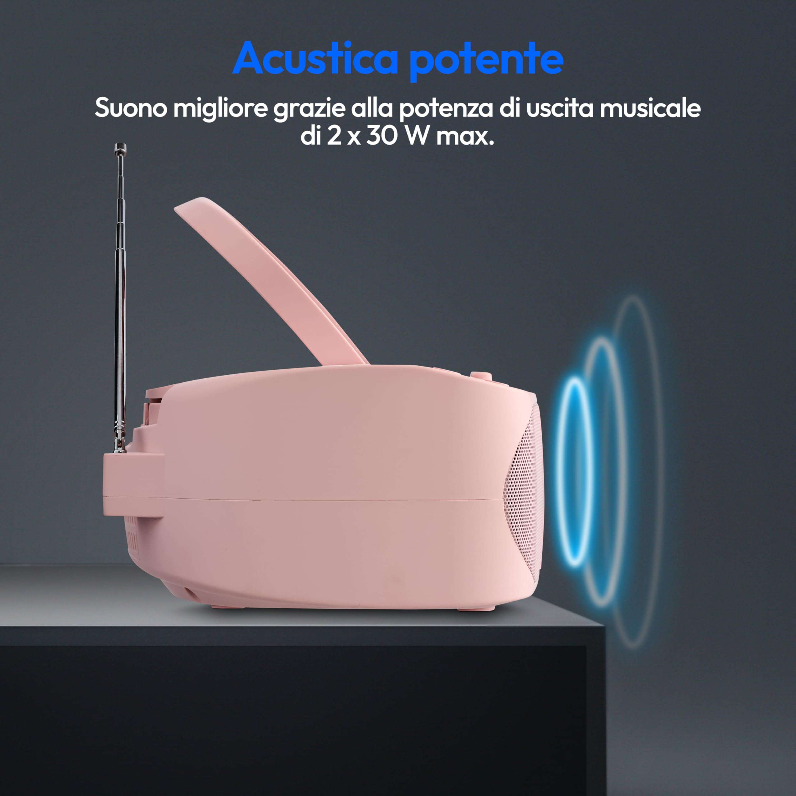 MEDION E65010 Radio Stereo (Lettore CD, Cassette, connessione USB, Ingresso Audio AUX, Riproduzione MP3. Radio FM PLL, Memoria 40 stazioni, Funzionamento a Batteria, Telecomando) Rosa
