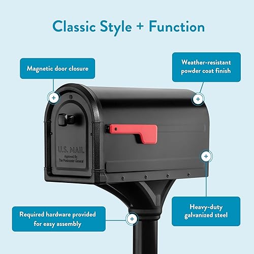 Vista 12 de Architectural Mailboxes Roxbury - Combo de buzón y poste de acero prémium con placa de dirección de Manhattan, mediano, negro