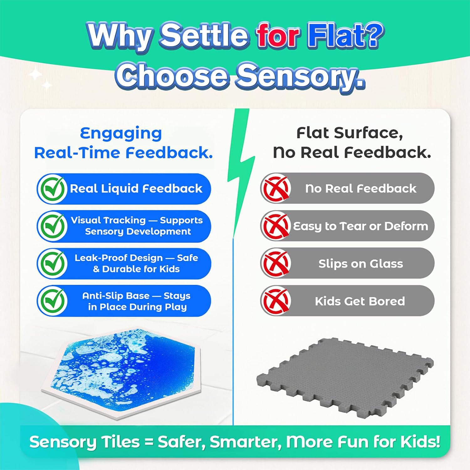 Sensory Floor Tiles for Kids Ages 3+ – Hexagon Step-On Tiles with Textured Non-Slip Base, Colorful Liquid Motion for Interactive Play and Calm Corners (4 Pack)