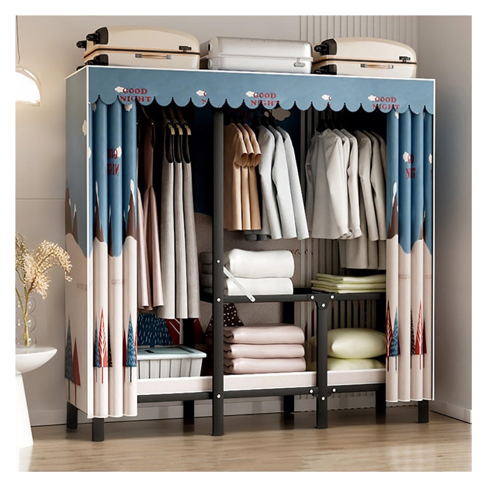 Armadio pieghevole per armadio, appendiabiti resistente con copertura, appendiabiti portatile per appendere vestiti, organizer in metallo, soluzione per camera da letto, soggiorno, dormitorio