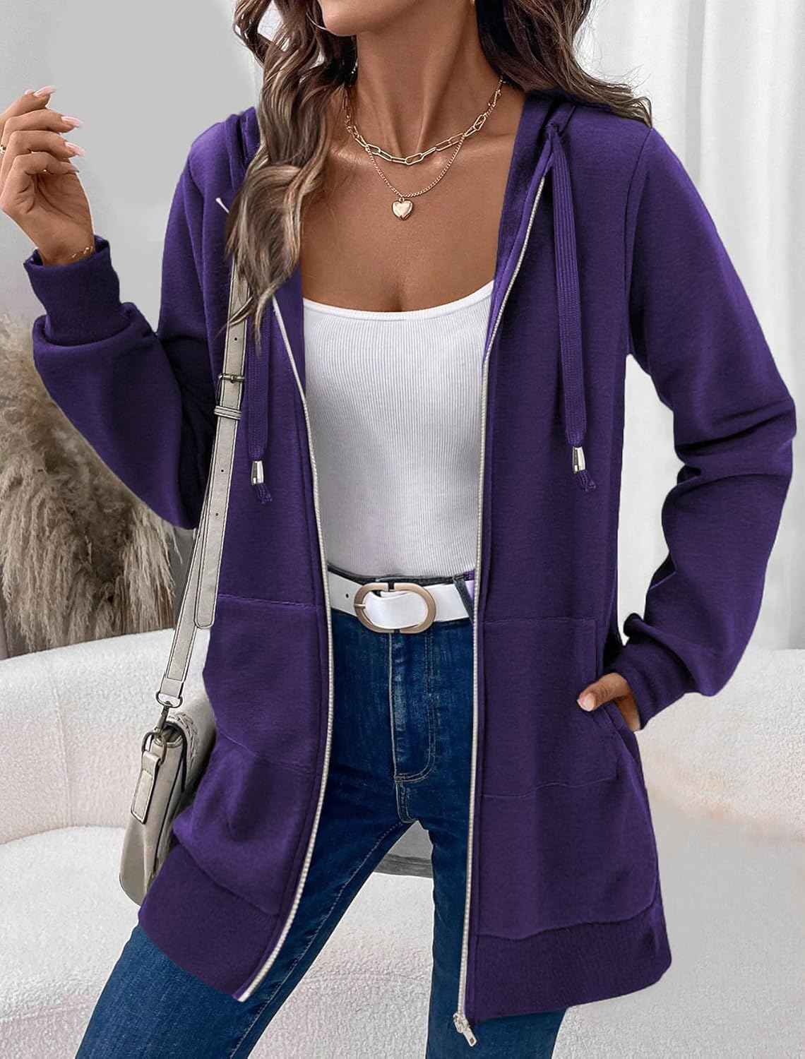 Zeagoo Women's Zip Up Hoodies Long Tunic Sweatshirts Oversized Fleece Casual Long Sleeve 2026 Fall Hoodie Jacket Coat - Image 5