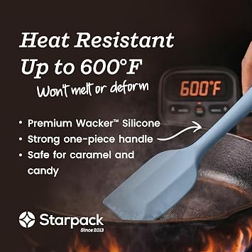 Starpack Flip and Whip Silicone Baking Utensils Set (5-Piece) - LFGB Non Toxic, 600F Heat Resistant, BPA-Free - Whisk and Rubber Spatula Set with Pastry Brush - Dishwasher Safe, Nonstick Light Blue