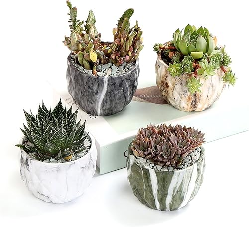 Miniatura 2 de Sun-E - Maceta cerámica de mármol para suculentas y cactus, estilo moderno, macetas bonsái con agujero de 3.35 pulgadas, ideal para regalo (4