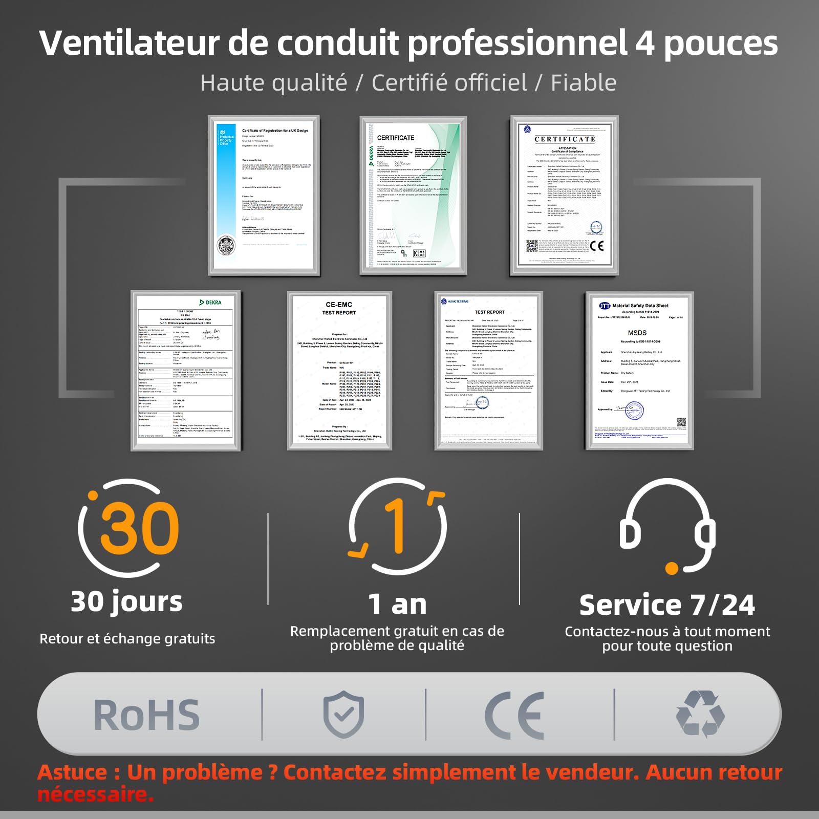 MOCINE Ventilateur en ligne 100 mm, extracteur d’air de conduit haute efficacité, fonctionnement silencieux – idéal pour la ventilation de la cave, la salle de bain, la cuisine et le camping-car