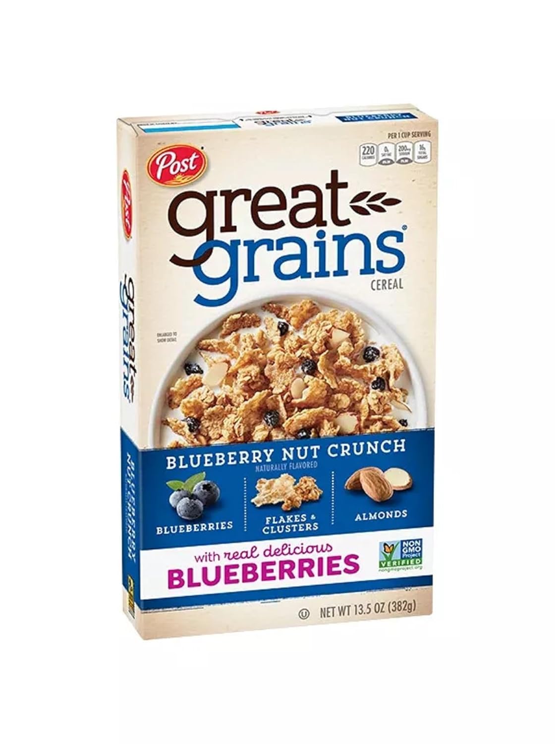 Post Great Grains Blueberry Morning Breakfast Cereal, Non GMO Project Verified, Heart Healthy, Low Fat, Whole Grain Cereal 13.5 Ounce (Pack of 4)