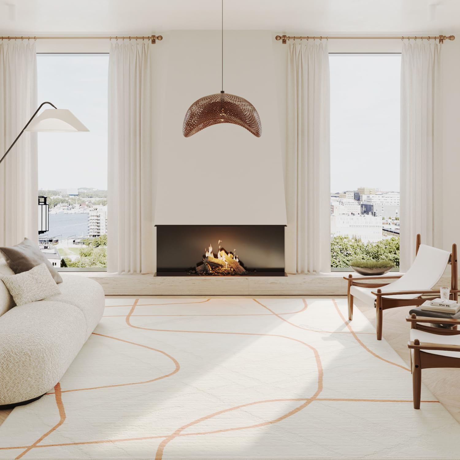 jinchan area rug 8x10 washable rug abstract rug melon aesthetic minimalist rug indoor floor cover print carpet accent modern rug lightweight kitchen living room bedroom dining room office large rug 8'x10' melon on cream