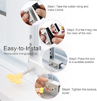 Window Locks, 4 Sets Sliding Security Window Lock with Key for Vertical & Horizontal Sliding Windows & Sliding Doors, Adjustable Window Locks Security Window Stoppers for Patio Bedroom Home and Office