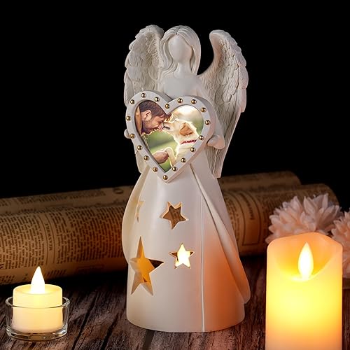 YtedRav Regalos conmemorativos para perros por pérdida de perro, portavelas de estatua de ángel, marco de fotos conmemorativo para mascotas por