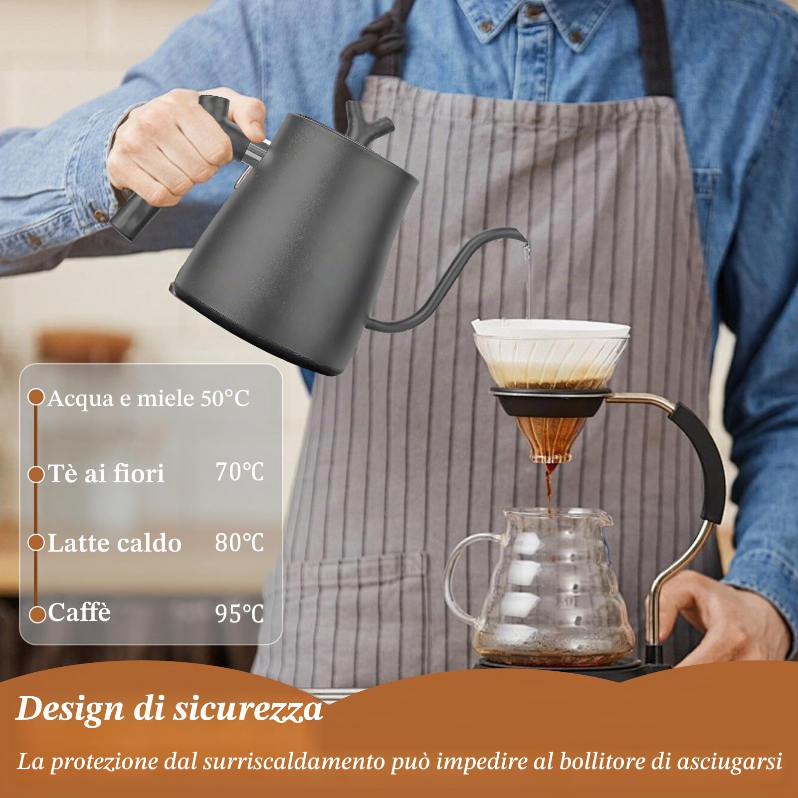Bollitore Elettrico a Collo di Cigno 1 L,1000 W Bollitore intelligente a Collo di Cigno con Controllo a 7 Temperature&Funzione Mantenimento Caldo,Riscaldamento Rapido per la Preparazione di Tèe Caffè