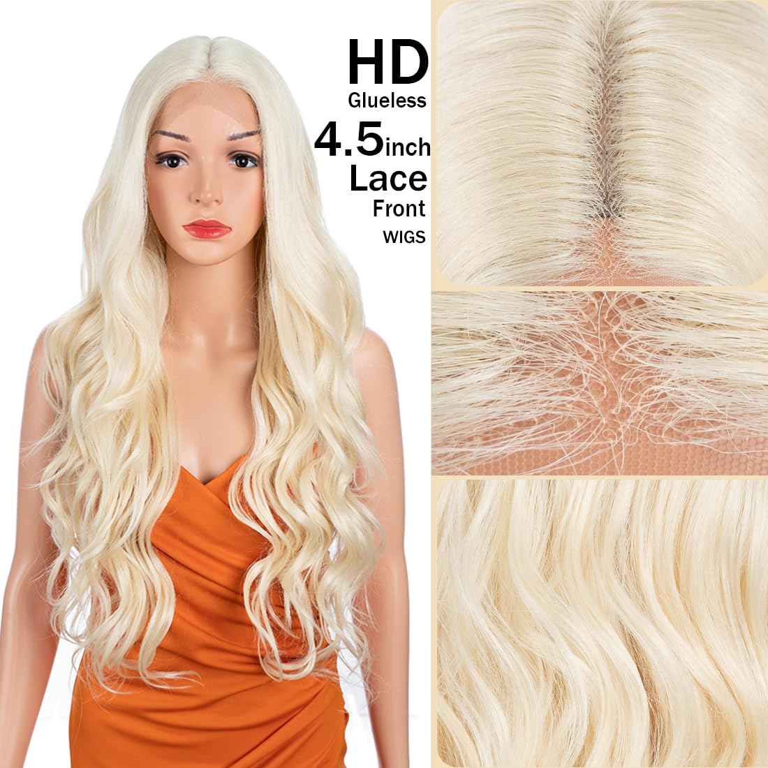 30 Inch Body Wave Long Wig 13X4.5X1 Synthetic Lace Front 180 Density Black Flax Brown Blonde Color Heat Resistant Fiber Hair Pre Plucked 613 - Image 2