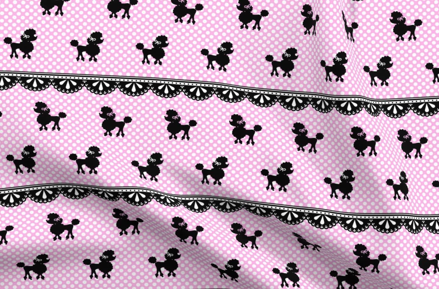 Spoonflower Fabric - Pink Poodle Polka Dots Fifties Rockabilly Poodles Sweet Girl Nursery Printed on Petal Signature Cotton Fabric Fat Quarter - Sewing Quilting Apparel Crafts Decor