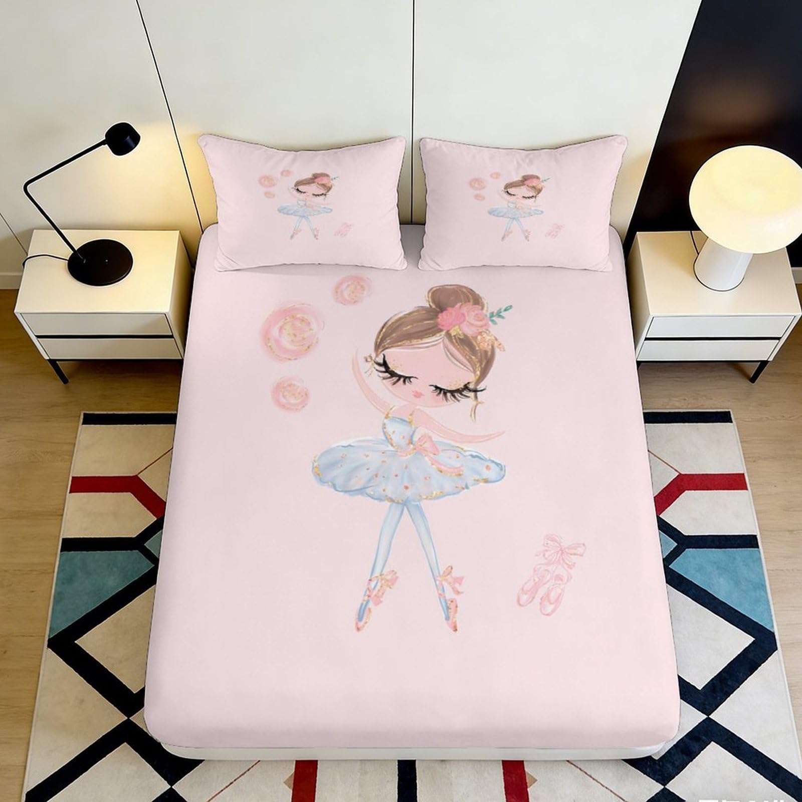 Jqzkxnhpbr Style-5 3D Printed Ballet Dancer Fitted Sheet Microfiber Pink Soft Slip-Resistant Bed Sheet For Bedroom Guest Room Decor 90X200x25cm
