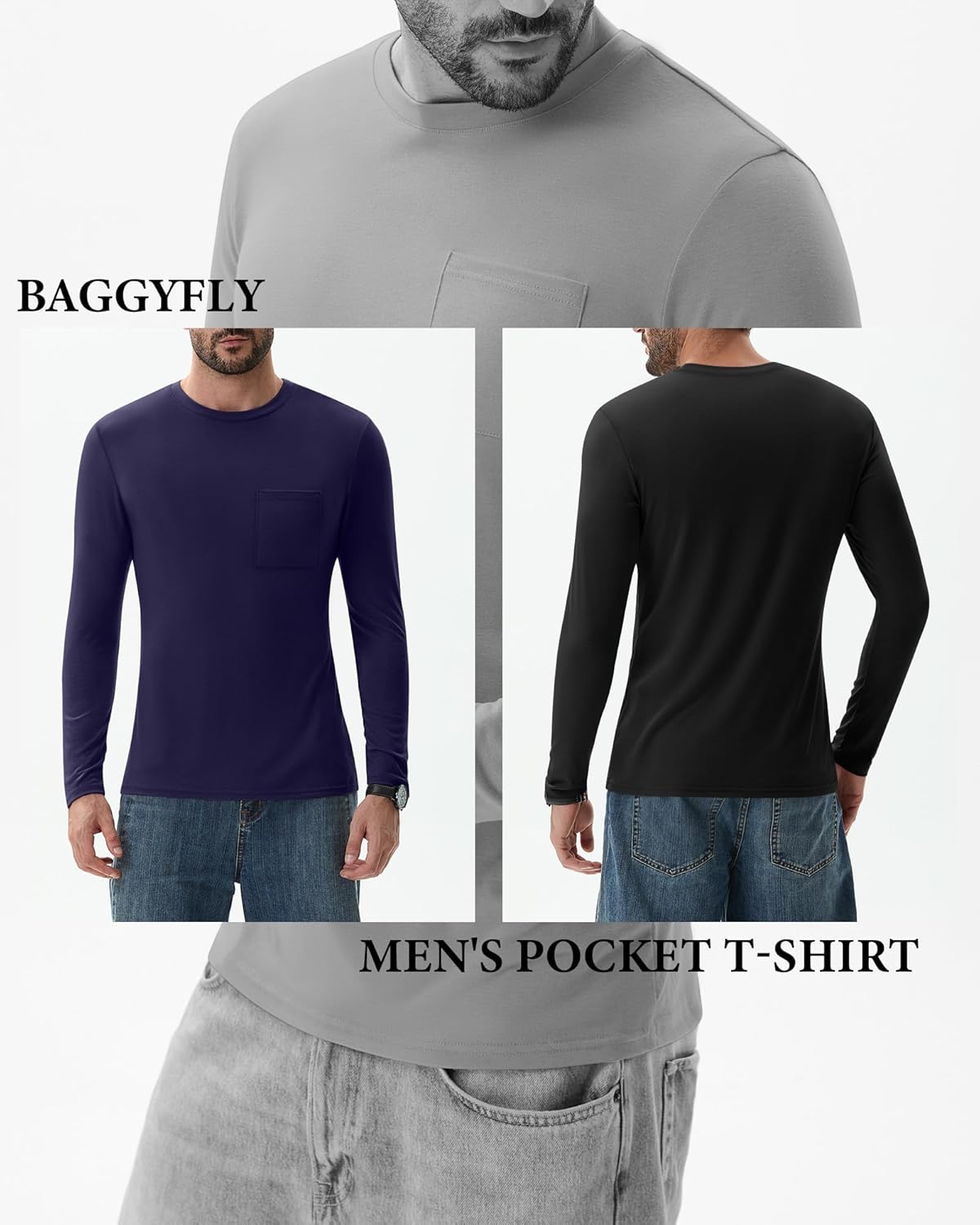 4 Pack Men's Big and Tall Shirts Long Sleeve Pocket T-Shirts Cotton Crew Neck Tops Comfy Slim Fit Breathable Tees - Image 4