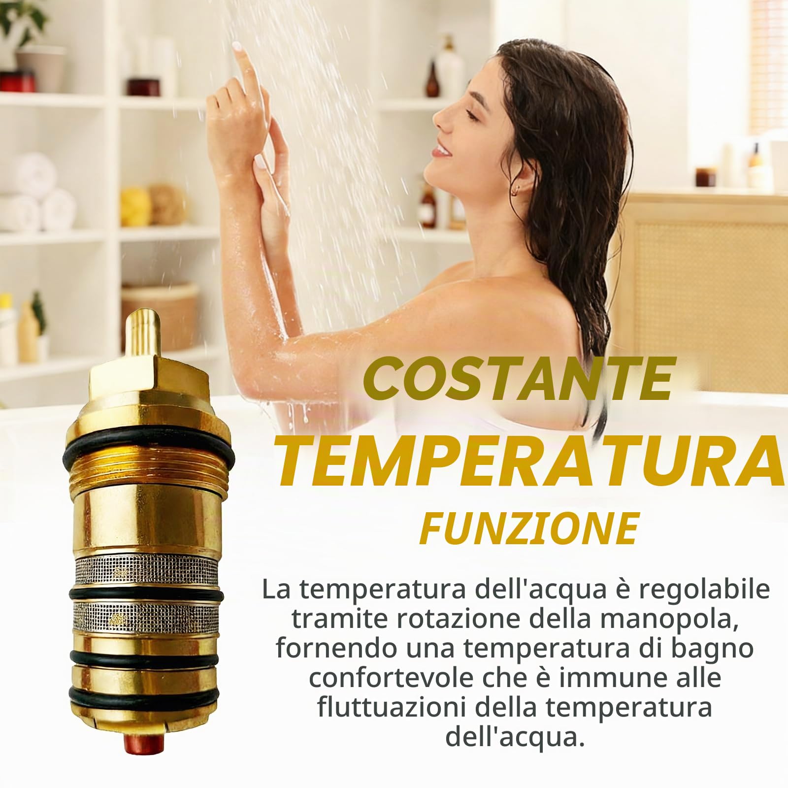 Cartuccia Termostatica 94282000 Per Hansgrohe, Unità Di Regolazione Della Temperatura Per Miscelatore Termostatico Doccia, Nucleo Valvola Termostato In Ottone, Ricambio Compatibile