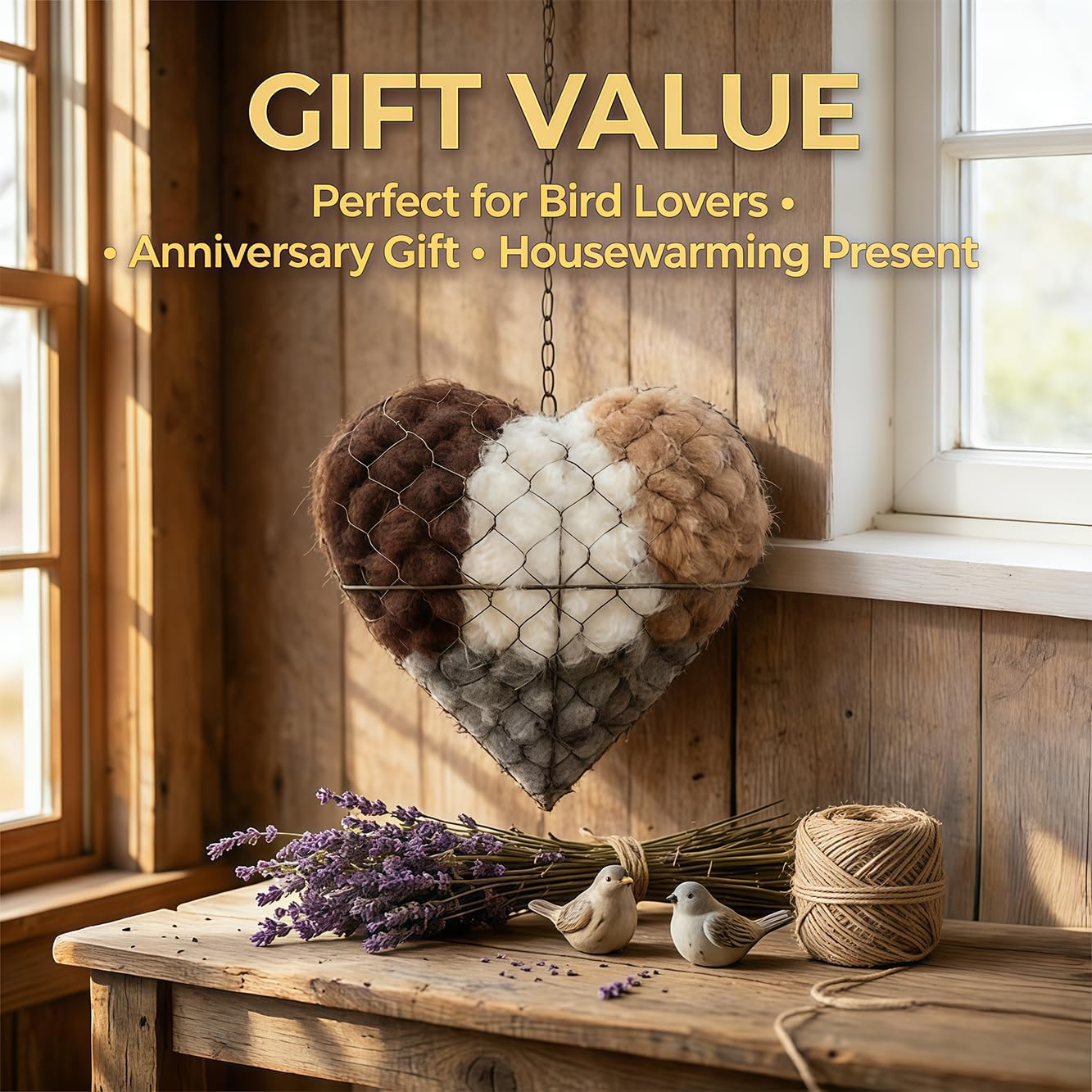 Handmade Fiber Bird Nesting Heart, Alpaca Fiber Bird Material House, Hummingbird Houses Nester Winter Shelter Nature, Garden Art Birdhouse, Outside Gifts for Birds Lovers (3)