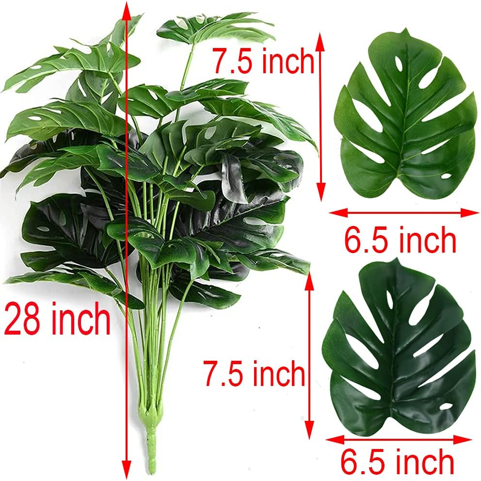 CLONG Artificial Palm Leaves Plants Faux Fake Monstera Turtle Leaf Tropical Large Palm Tree Leaves Plant Outdoor UV Resistant Plastic Plants (2 Pcs, Green)