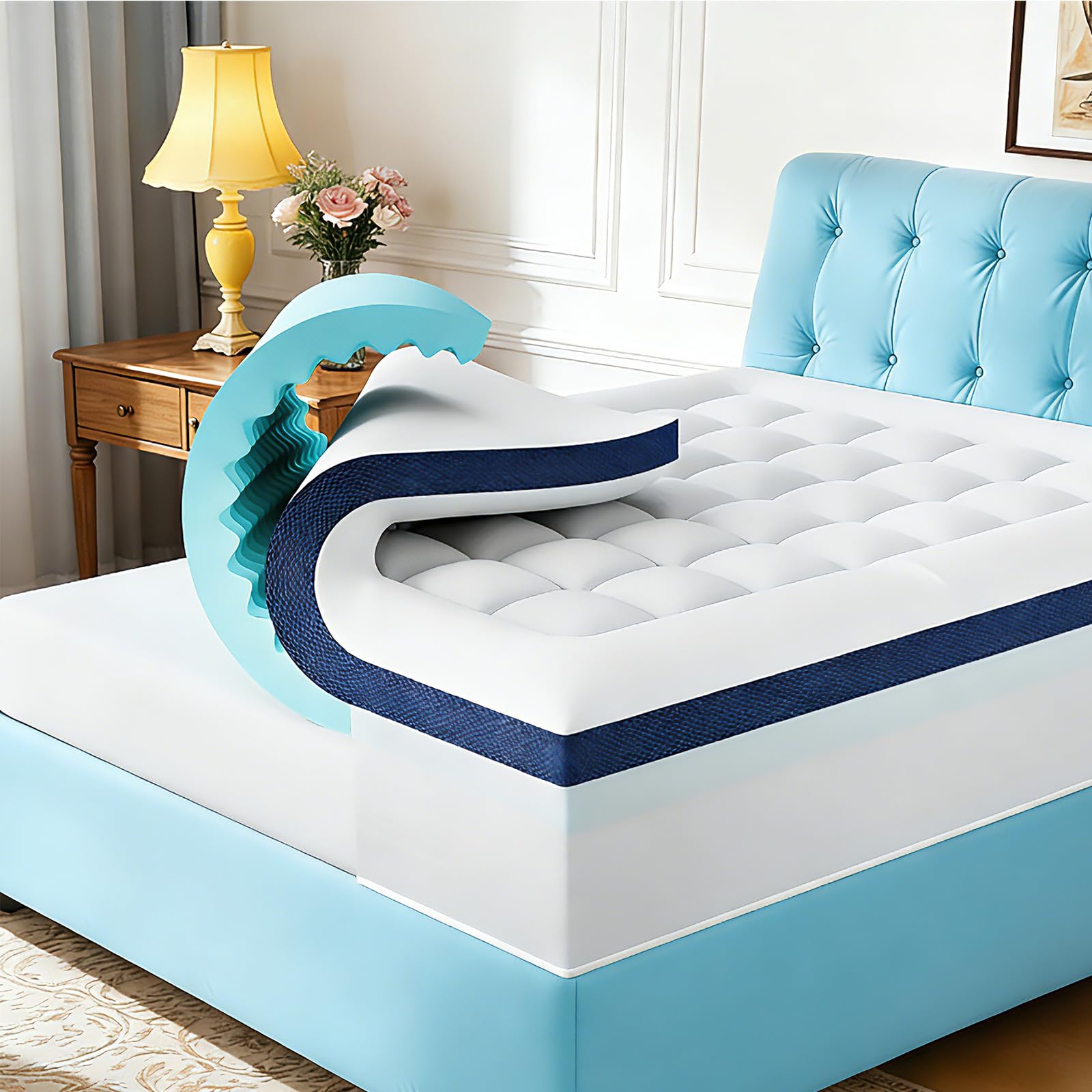 4 Inch Memory Foam Dual-Layer Mattress Topper Queen Size - 2Inch 1000GSM