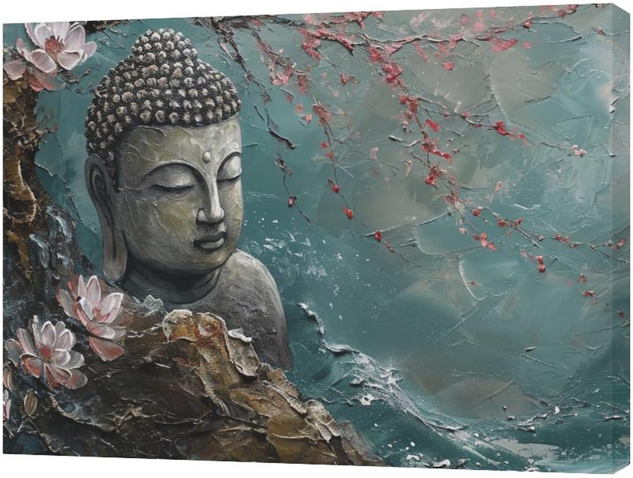 Zen Buddha Wall Decor Buddhism Pictures Zen Lotus Canvas Wall Art Painting Home Modern Artwork Decorations Framed for Living Room Bedroom Bathroom Office 16"x12"