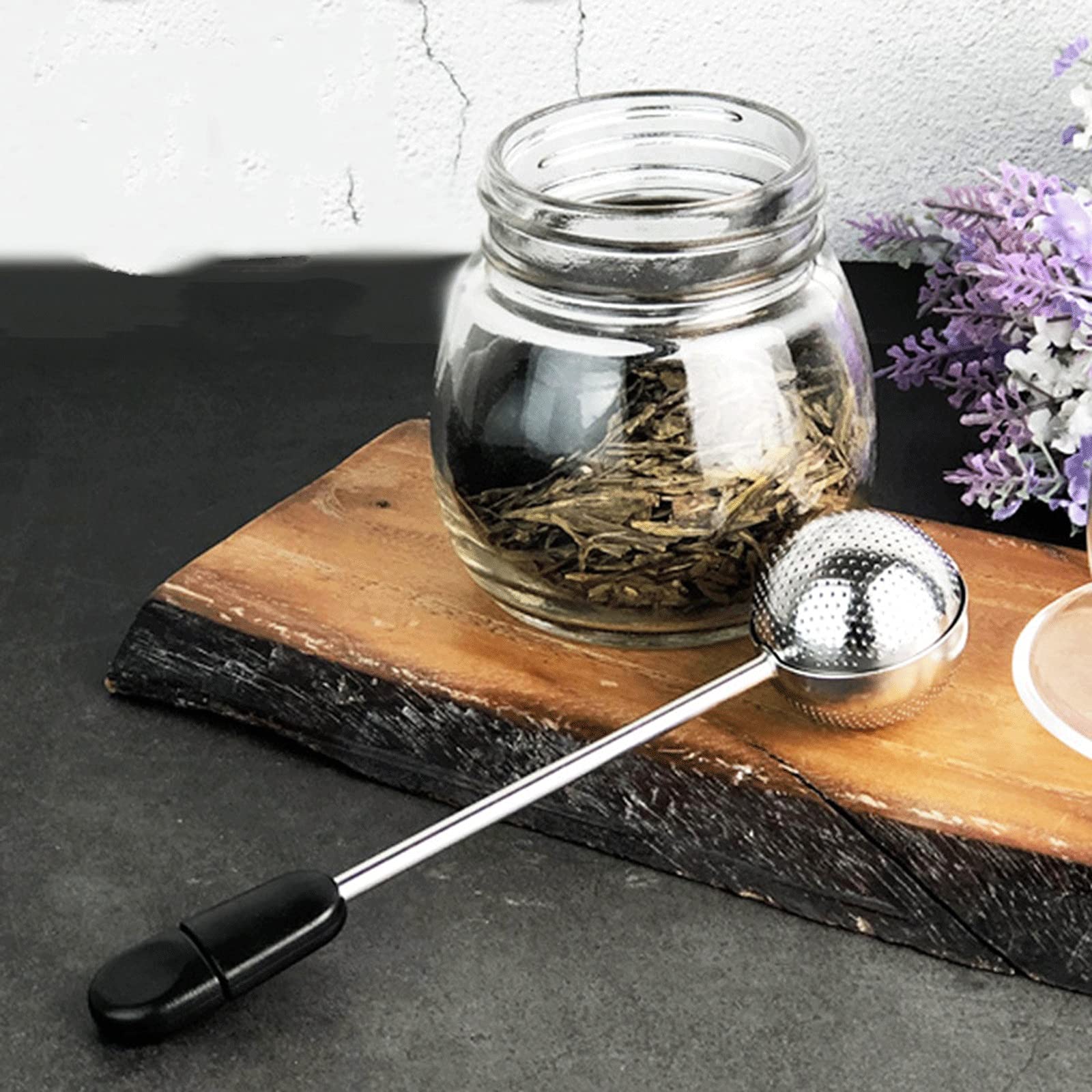 Infuseur à thé en acier inoxydable - Portable - Maille fine - Poignée de 14 cm - Rotation à 360 degrés - Noir