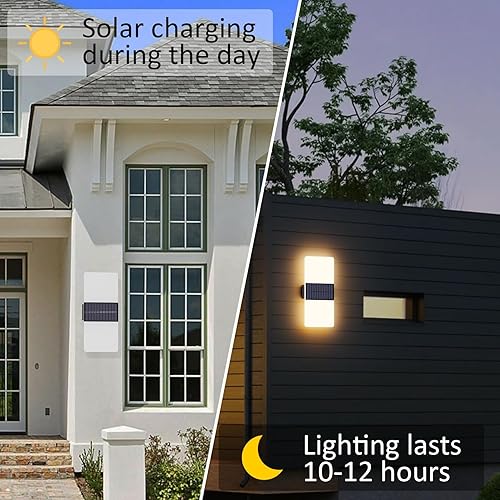 Miniatura 2 de Morden - Lámpara solar de pared para exteriores, paquete de 2 faroles solares LED de acrílico impermeable IP65, lámpara de pared inalámbrica para